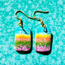 Little landscapes painted on wood, gold-plated earrings