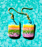 Little landscapes painted on wood, gold-plated earrings - Image 1