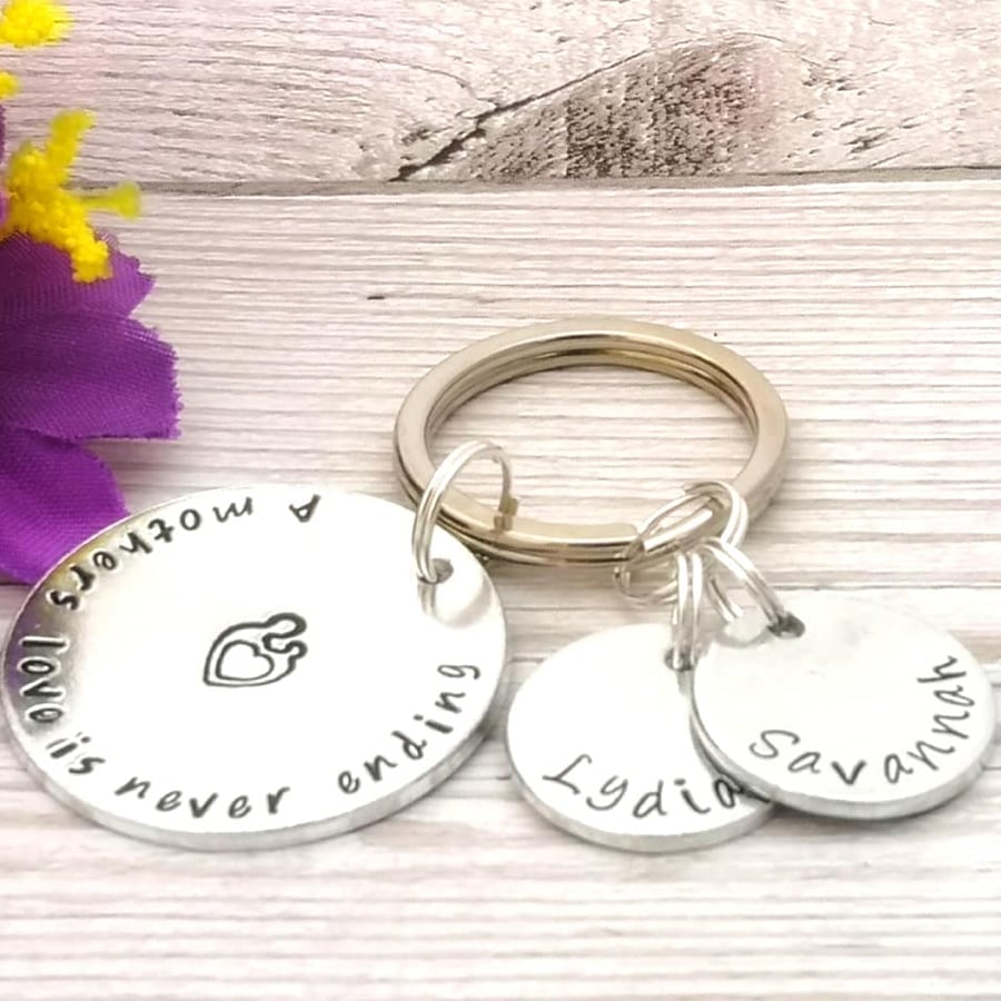A Mothers Love Is Never Ending - Personalised Keyring For Mum - Mama Gift