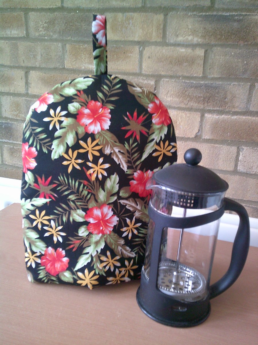Red Hibiscus Flowers on a Black Background Large Coffee Pot cosy