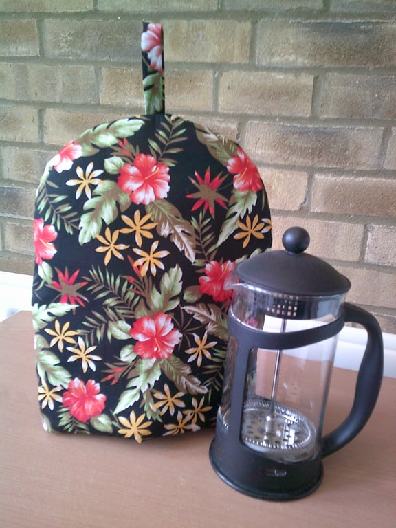 Red Hibiscus Flowers on a Black Background Large Coffee Pot cosy