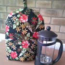 Red Hibiscus Flowers on a Black Background Large Coffee Pot cosy