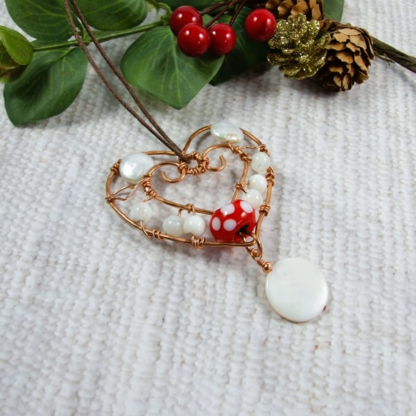 Copper Hanging Decoration with Pearls, Glass and Shell Beads