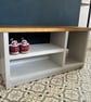 Solid wooden handcrafted chunky hallway shoe storage bench seat