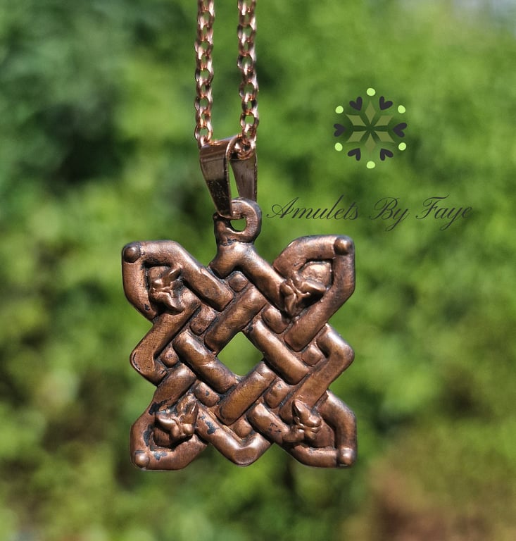 Recycled Copper Celtic Quaternary Knot with Butterfly Pendant Necklace.
