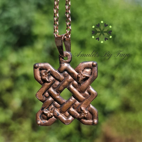 Recycled Copper Celtic Quaternary Knot with Butterfly Pendant Necklace.
