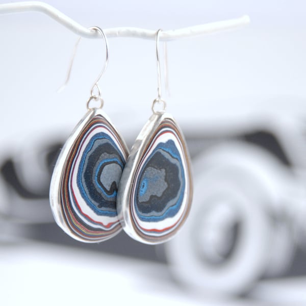 Harley fordite earrings - navy and grey