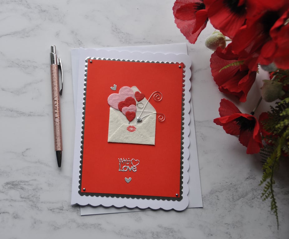 Valentine's Card Sealed With A Kiss With Love Envelope Hearts Birthday 3D Luxury