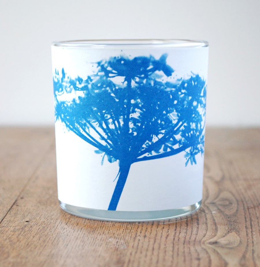 Cow parsley White Cyanotype candle holder 