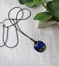 Sparkly Dichroic Glass Abstract Pattern Necklace. Adjustable Length Waxed Cord - Image 3