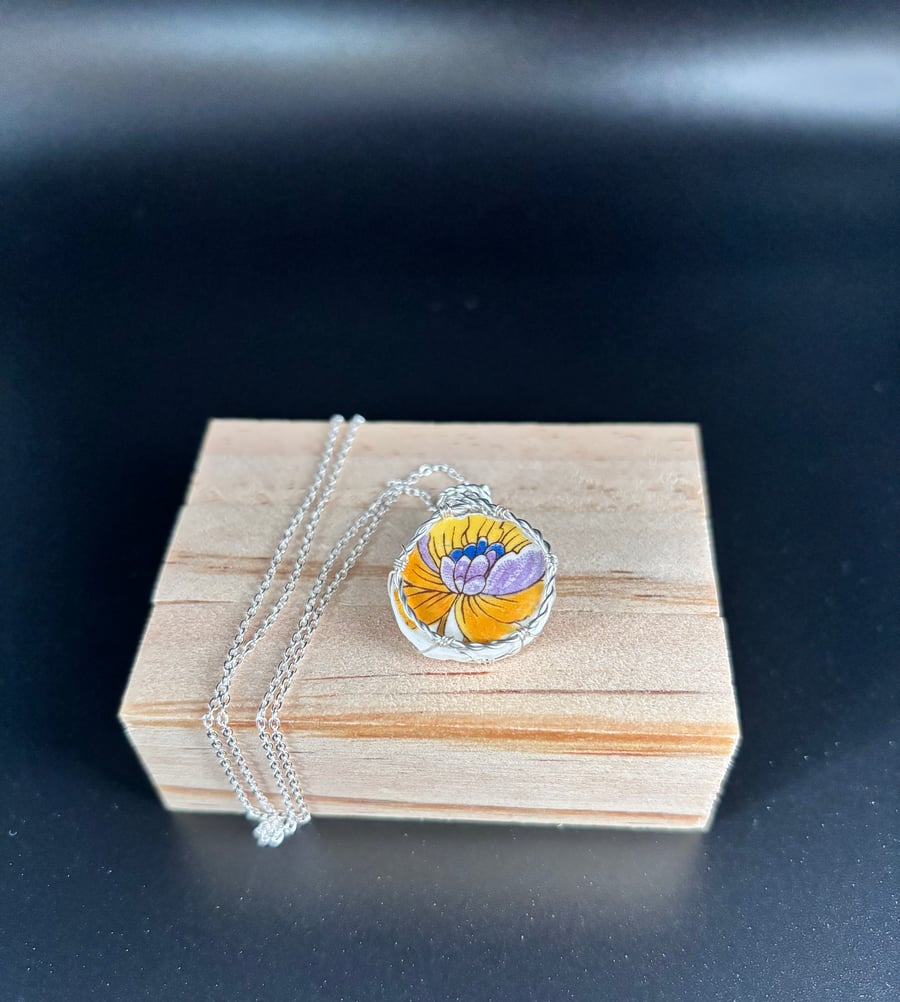 Vintage pottery pendant - Unique gift - Made in Scotland