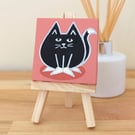Black and White Cat Painting - mini canvas art with stylised feline