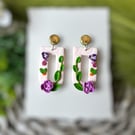 Trailing Vine and Flower Arch Polymer Clay Earrings