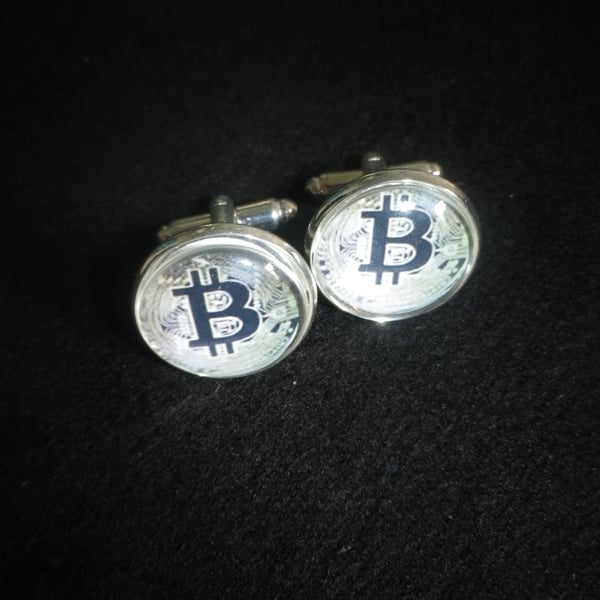 Bitcoin cufflinks, matching tie clip available, free UK shipping....