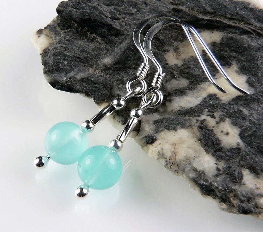 Sterling silver & 6mm Sea glass drop earrings, in a gift box (twisted tube)