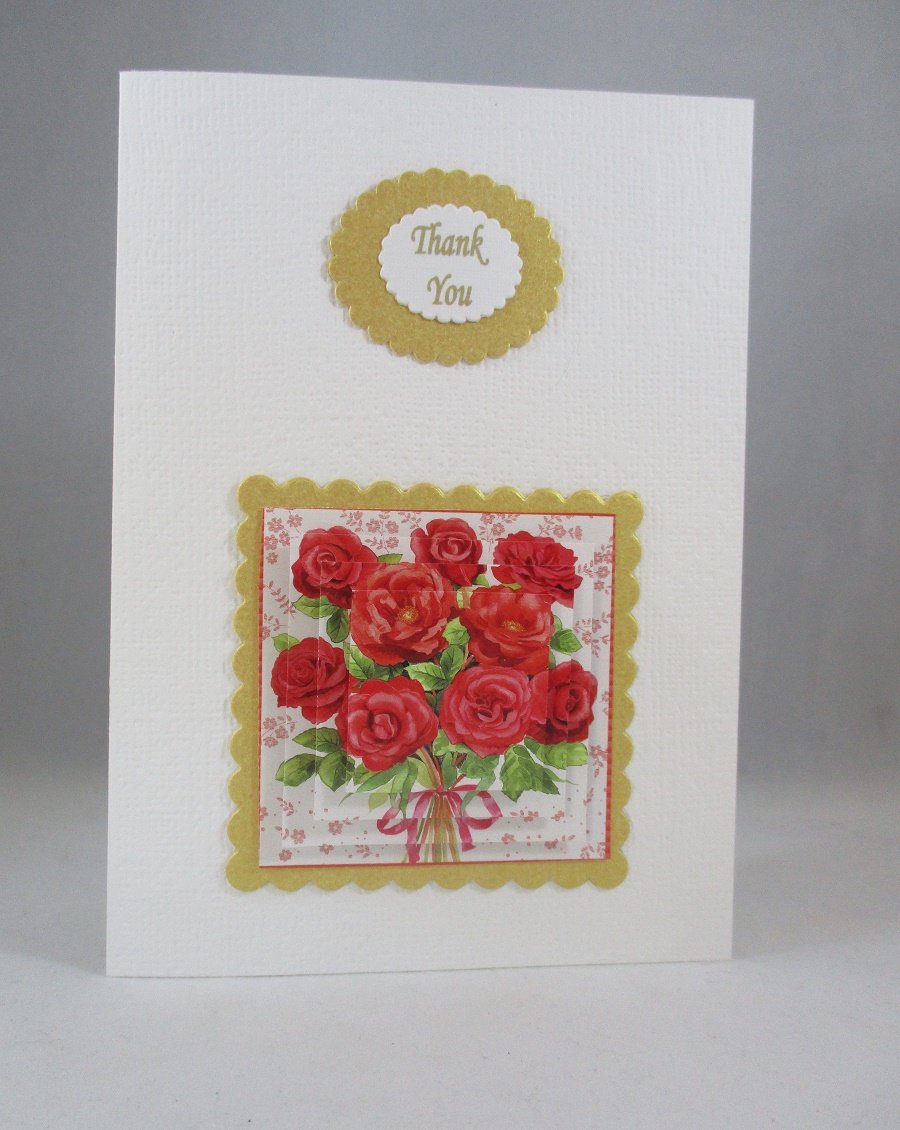 3D Thank You Card Red Roses Handmade
