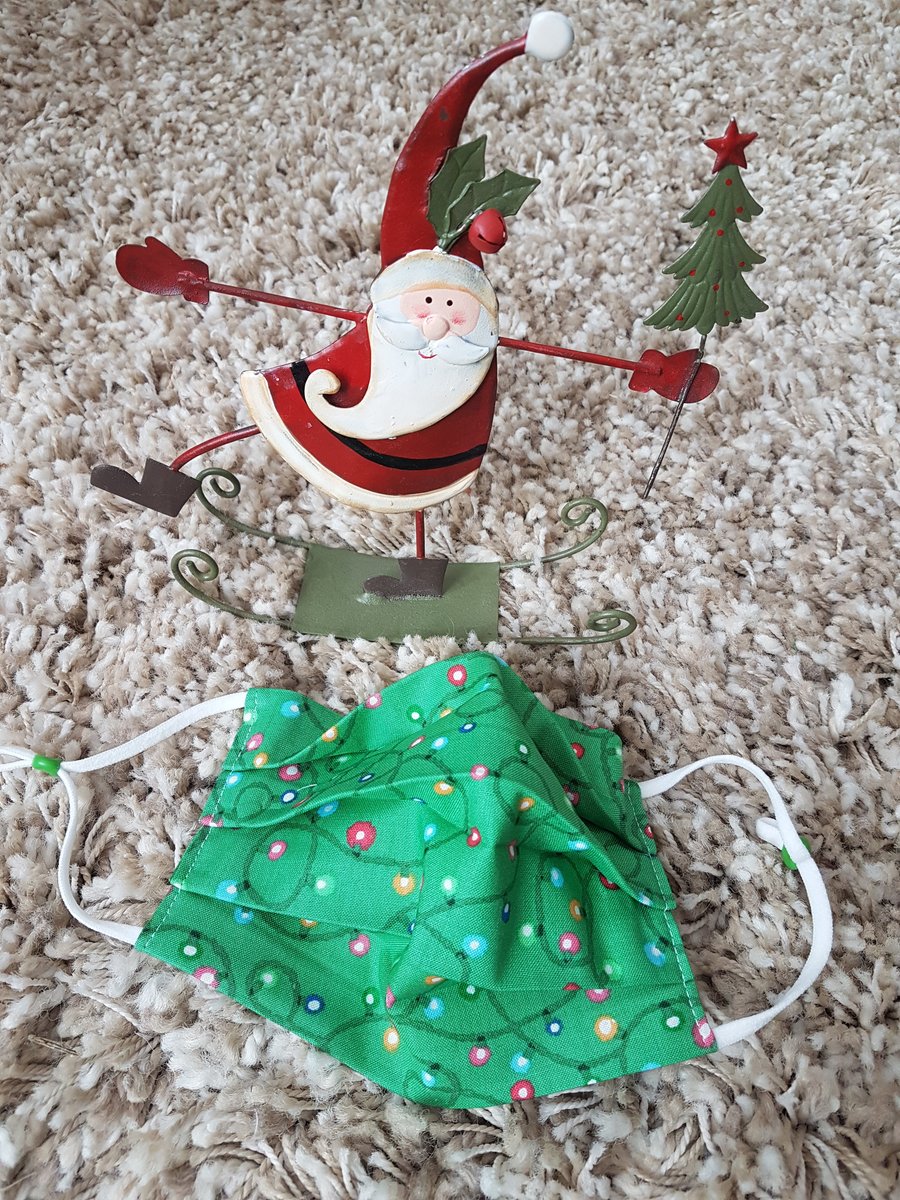 Adult festive face covering – Green Fairy Lights print