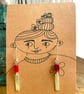 Fine silver stripe earrings with red bead - and hand drawn gift card