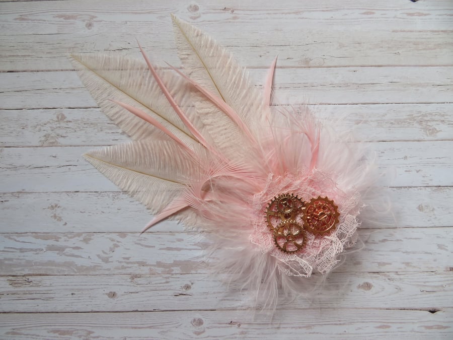 Pale Blush Pink Ostrich Feather with Rose Gold ... - Folksy