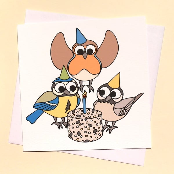 Garden Birds Birthday Card - "Happy Birdy" inside Q-HBB