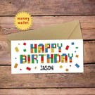 Happy Birthday Bricks Personalised Money Wallet Card - cash gift envelope