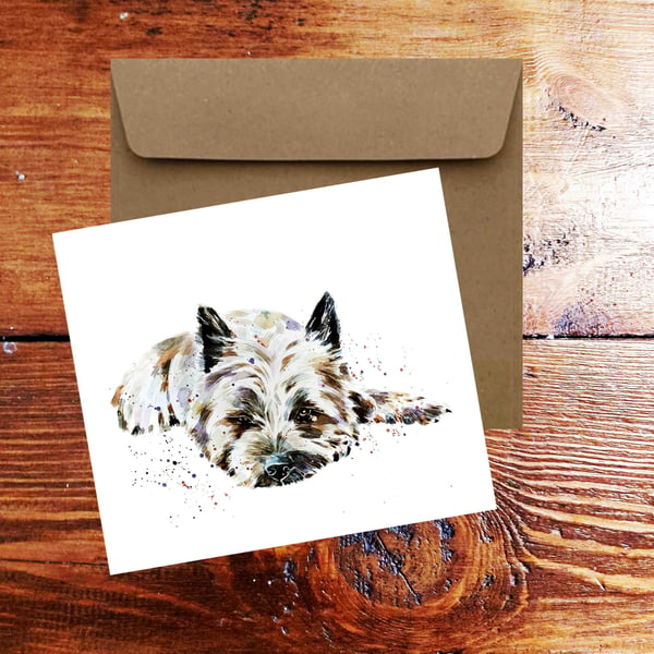 Cairn Terrier Square Greeting Card- Cairn Terrier Dog card, Cairn Terrier Dog ca