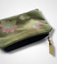 Lotus Flower Velvet Pouch, Olive Green Small Makeup Bag, Hand Printed Gift  - Image 4