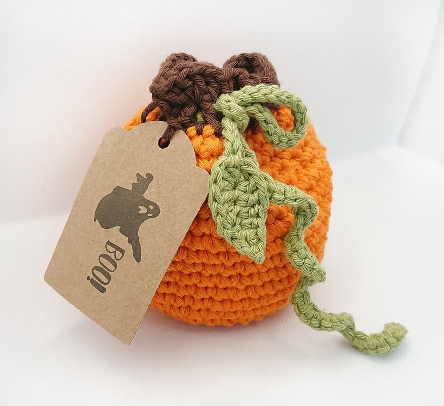 Halloween Pumpkin Treat Bag, Crochet Pumpkin Bag