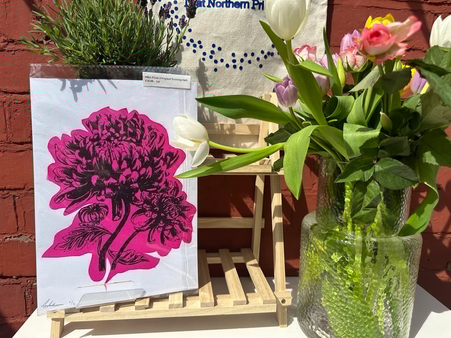 Missprint Chrysanthemum Screen Print – A4 Handprinted Botanical Art (Signed & Nu