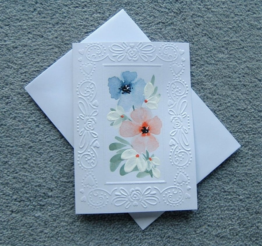 hand painted floral blank greetings card ( ref F 46 )