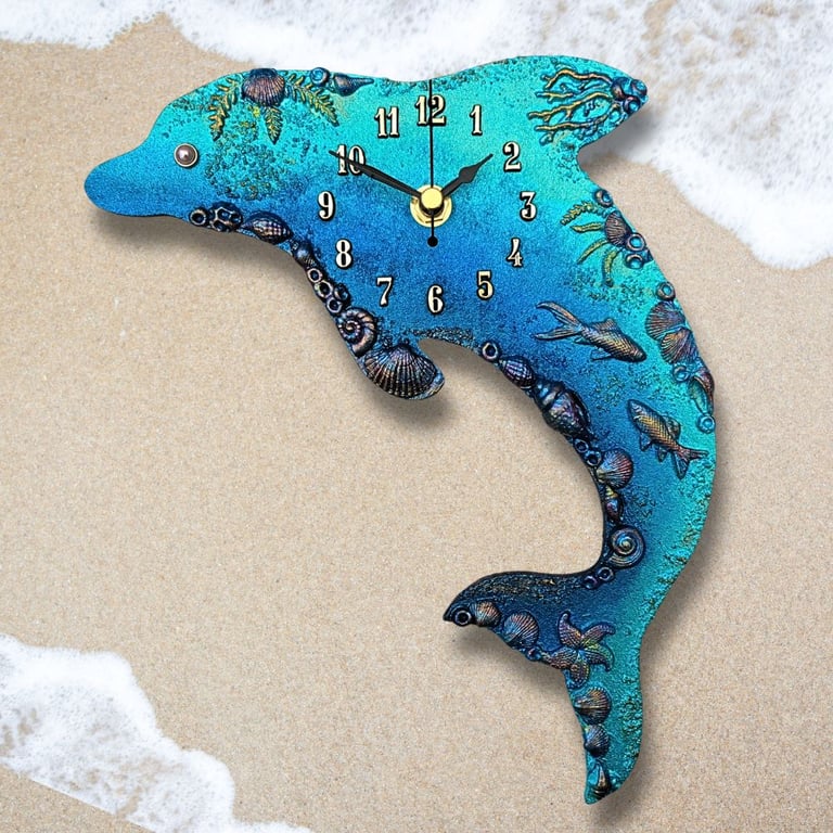 Dolphin Wall Hanging Clock - Whimsical Coastal Wall Art