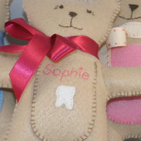 Personalised Handmade Felt Tooth Fairy Bear Made to order