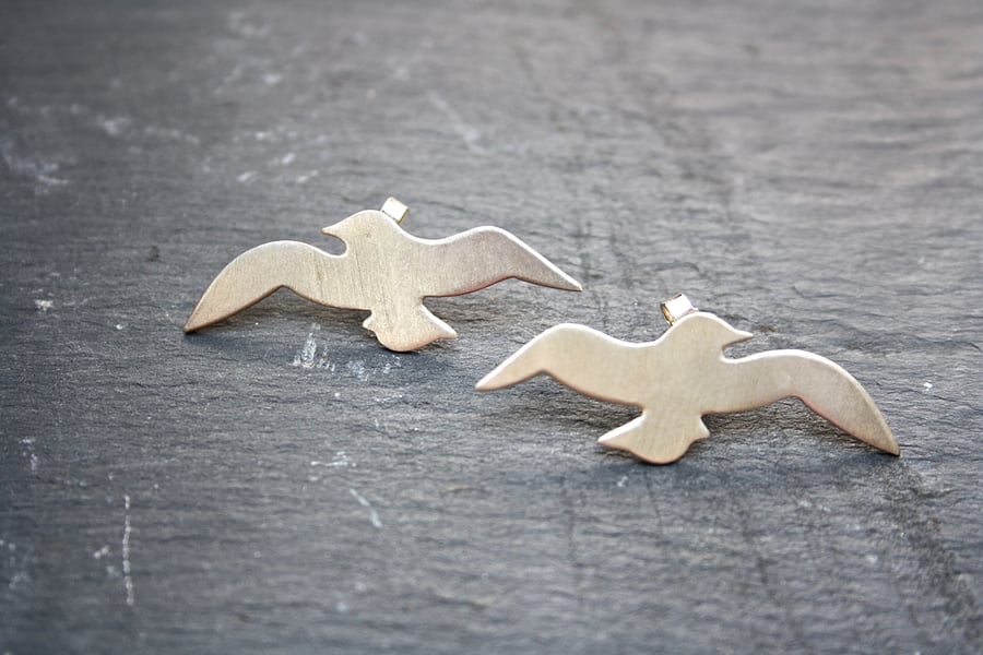 Seaside Theme Silver Seagull Earrings