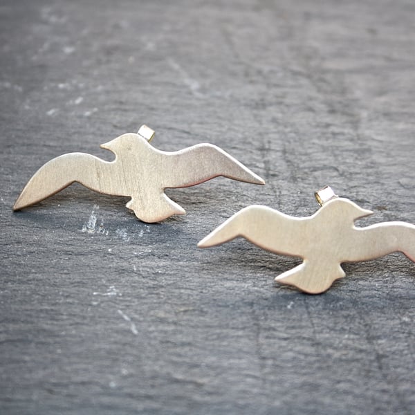 Seaside Theme Silver Seagull Earrings