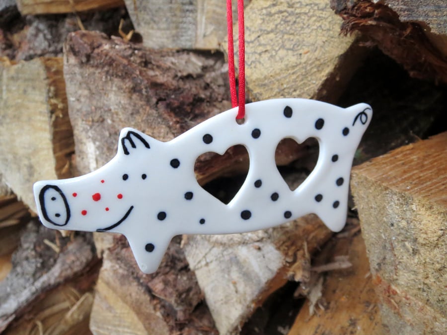 2 Porcelain Pig Tree Decorations