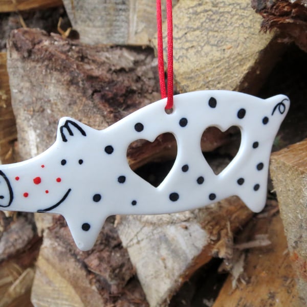 2 Porcelain Pig Tree Decorations