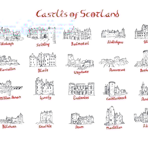 Castles of Scotland Hand Drawn Tolkien Style Artwork