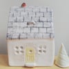 Ceramic house with robin & thatch tea light pottery tealight candle holder 