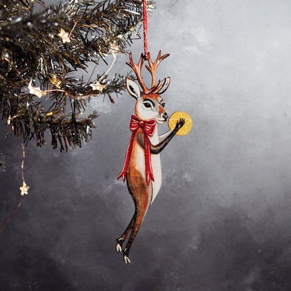 Wooden deer Christmas decoration