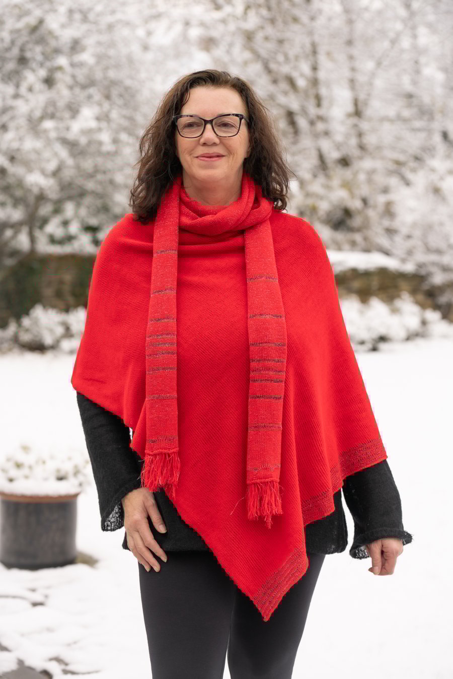 Christmas Berry Red Super Long Scarf. Red and silver sparkle women's scarf.