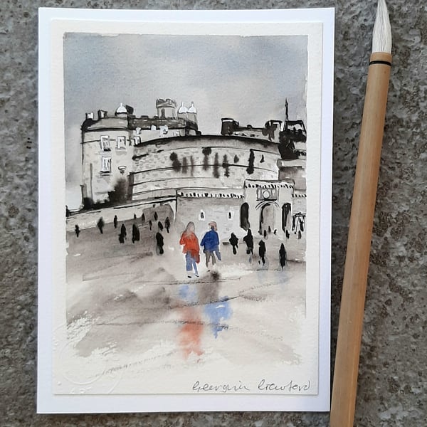 Edinburgh Castle. Handpainted Blank Card. Keepsake Gift