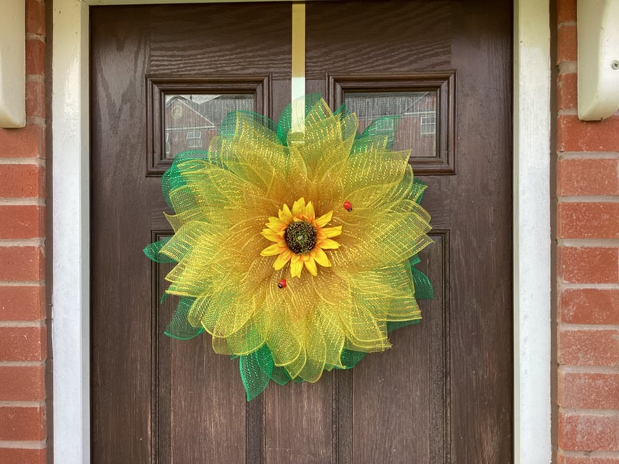 Sunflower deco mesh wreath