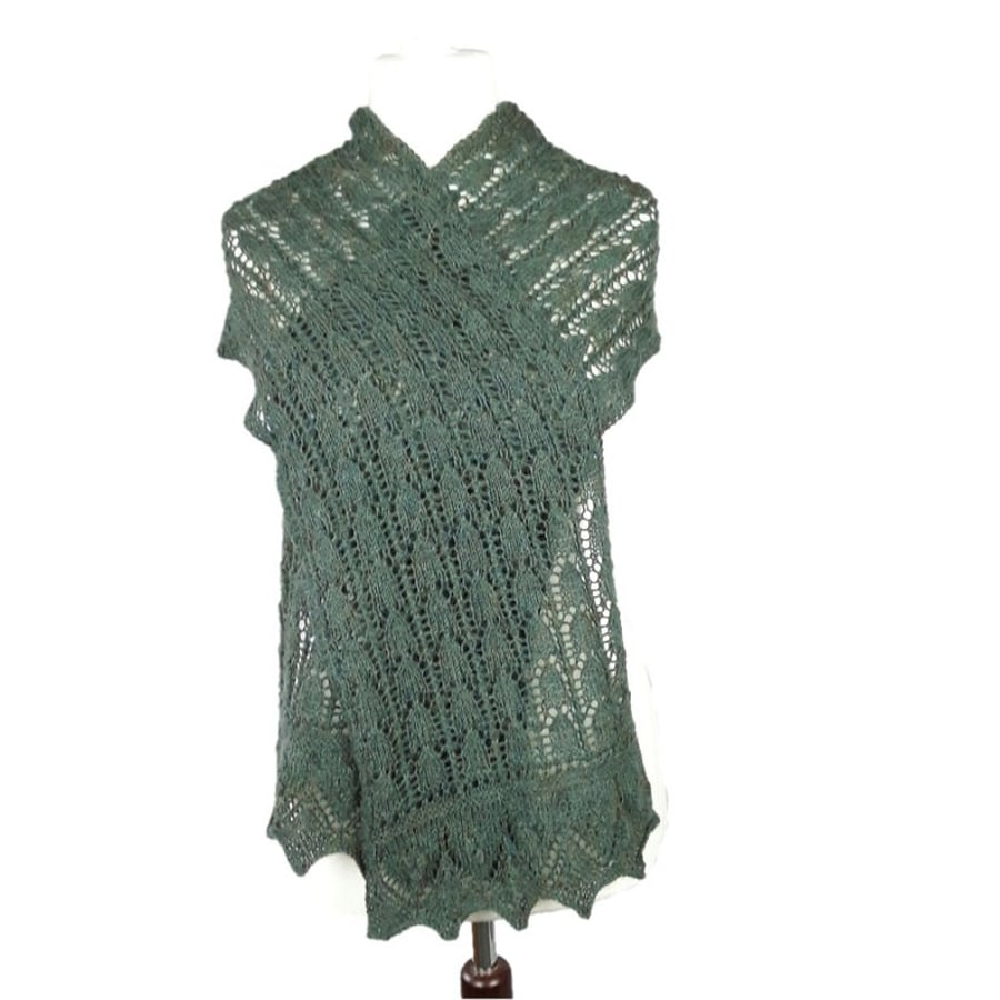 Hand knitted ladies lace pattern scarf shawl wrap - made to order