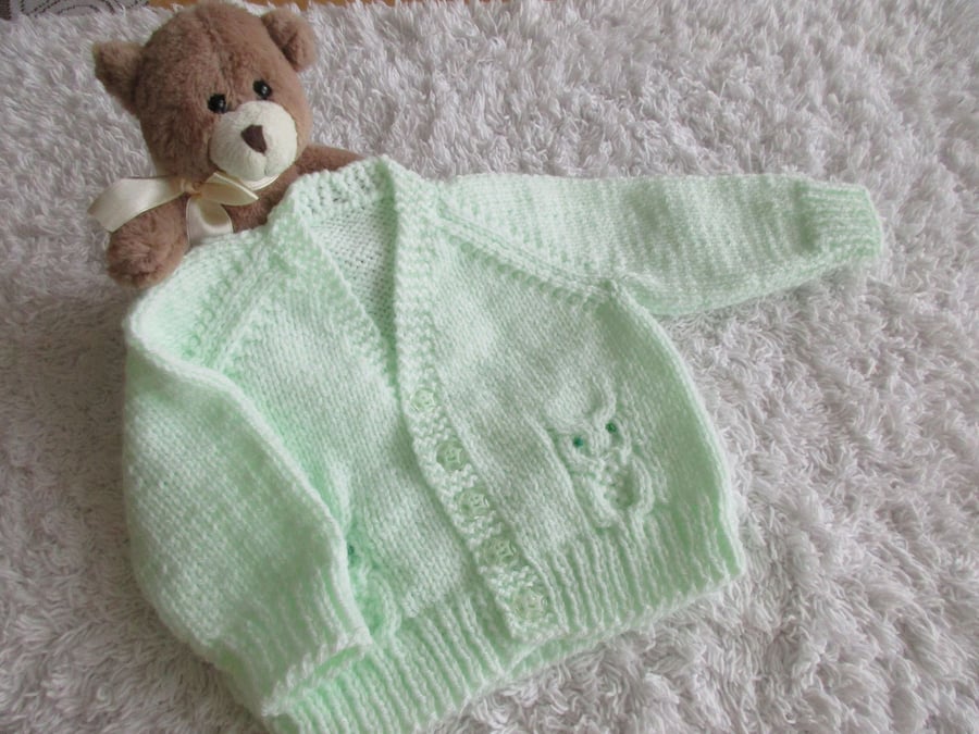 16" Mint Green Baby Boys Owl Cardigan