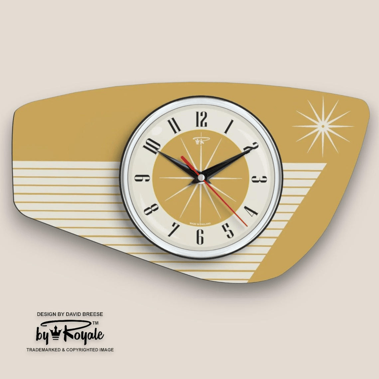 Mid Century Modern Royalexe™ Laminate Clock By Royale Radio Grill in Burnt Gold