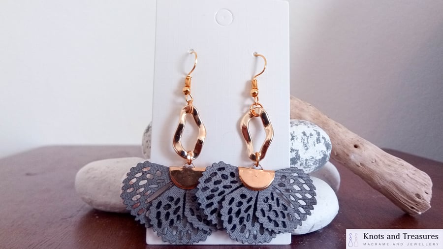 SALE Grey Peacock Tail Pendant earrings