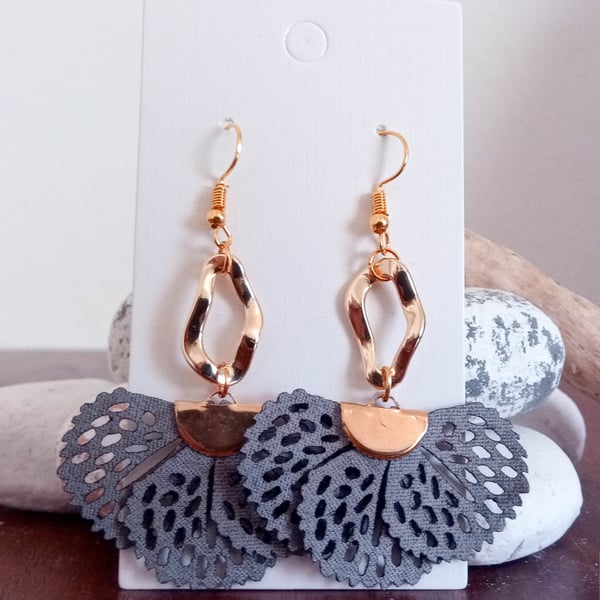 SALE Grey Peacock Tail Pendant earrings