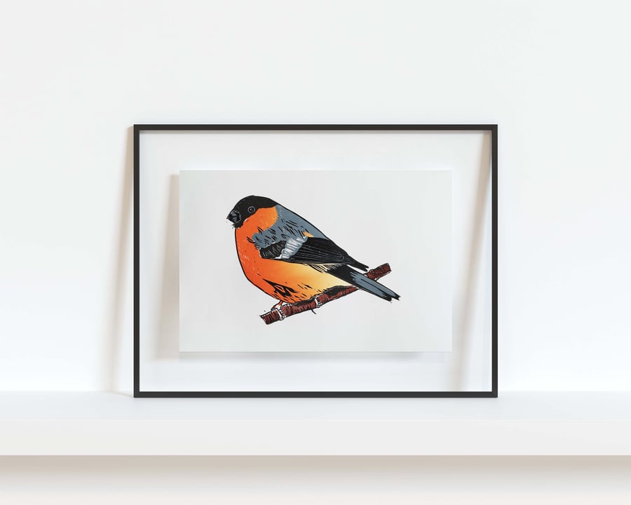Original Bullfinch lino print limited edition