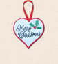 Merry Christmas Heart Decoration - Embroidered Tree Ornament