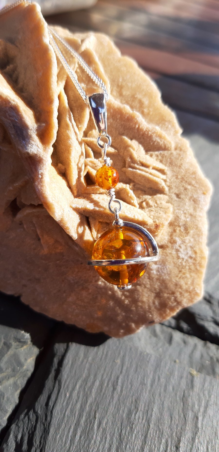 Baltic Amber and Sterling Silver Globe Necklace